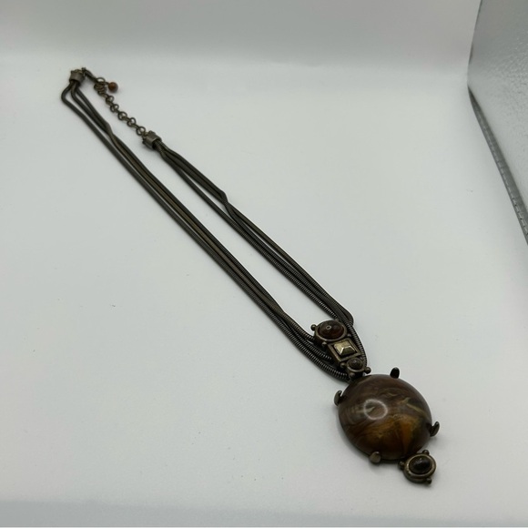 Bohemian Brown Swirl Faux Stone MultiStrand Pendant Necklace Egyptian Unique - Picture 6 of 10